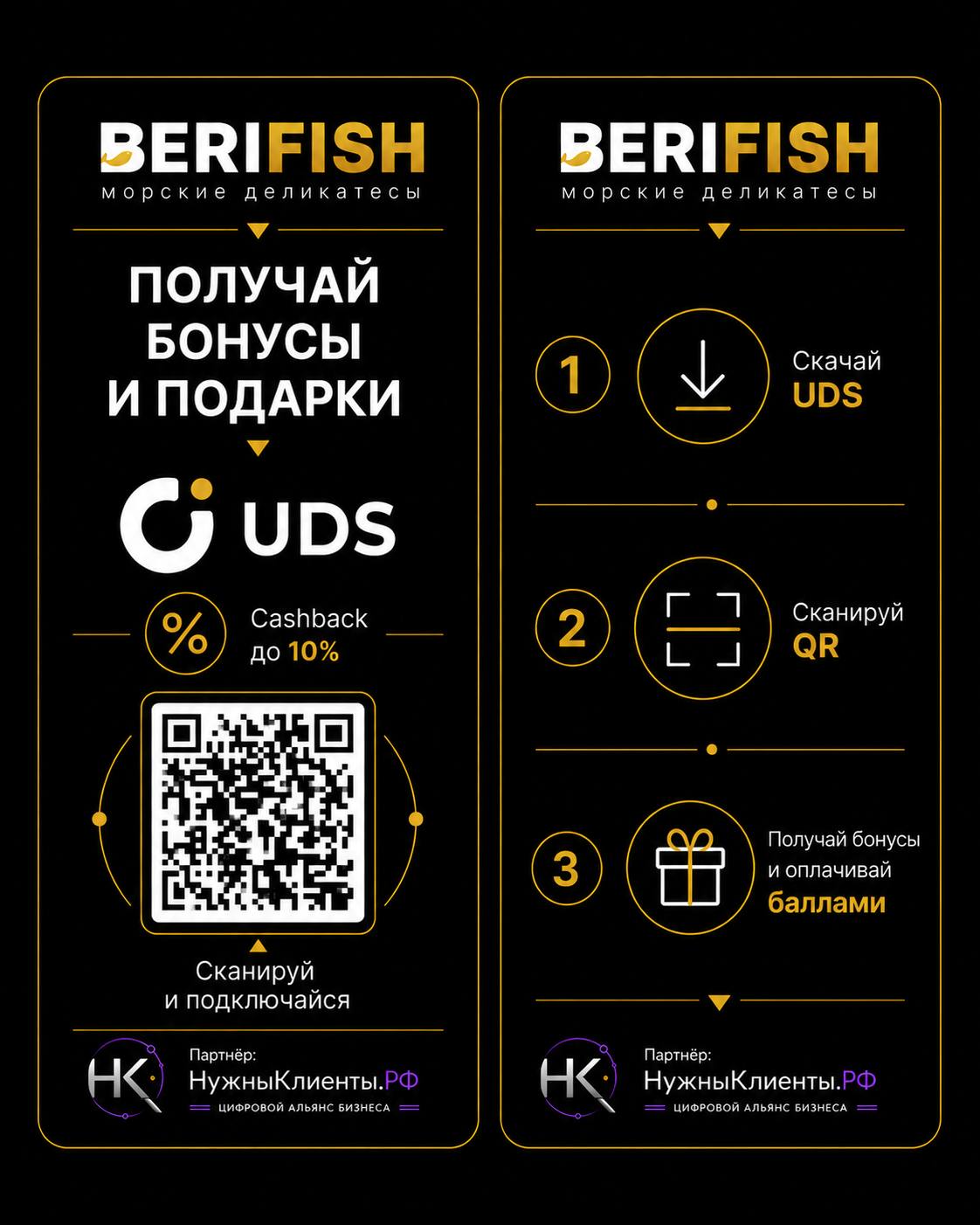 BERIFISH: двусторонняя наклейка/карточка в формате телефона.